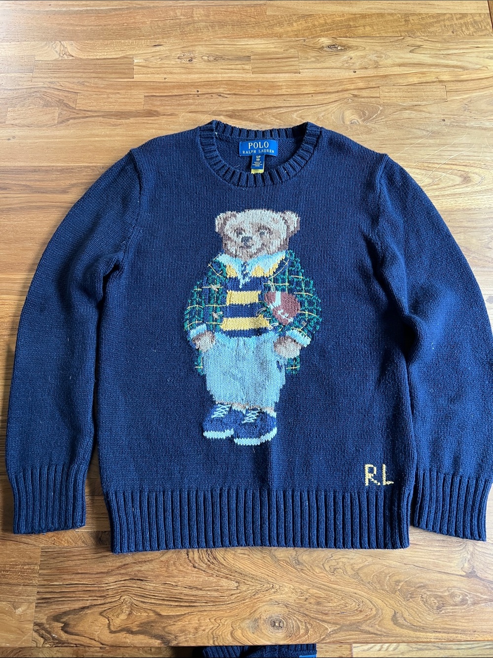 Polo by Ralph Lauren Navy Teddy Bear Knit Crewneck Sweater